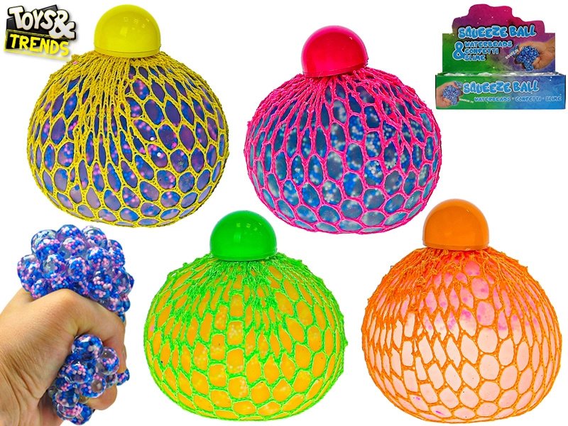 Strečový síťkový antistresový míček s kuličkami 7 cm