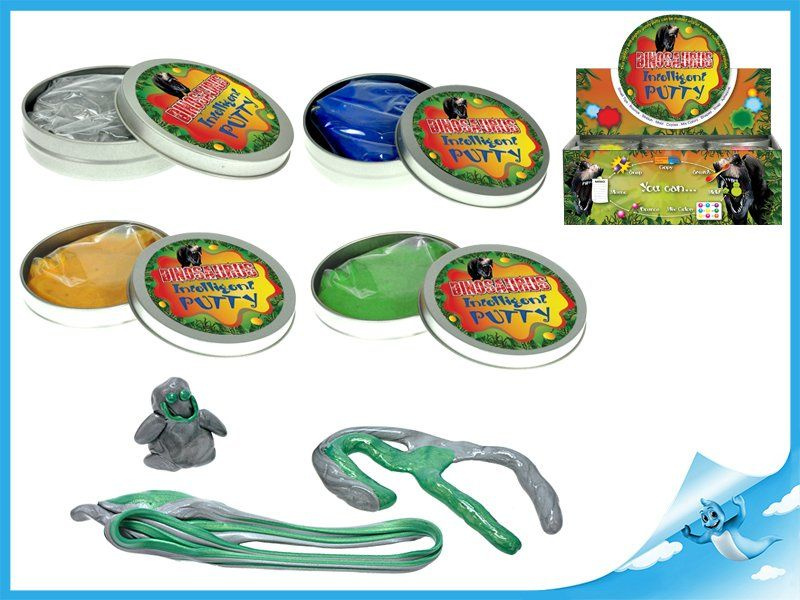 Mikro Chytrá hmota dinosaurus v plechovce - mix barev zelená stříbrná bronzová tmavě modrá