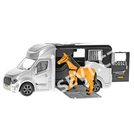 Kids Globe Auto přepravní 20cm na setrvačník kov na baterie se světlem a zvukem s koněm v krabičce
