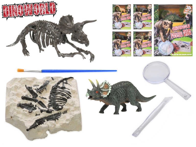 Dinoworld dinosaurus 12 cm se zkamenělinou v sádře – paleontologická sada pro děti