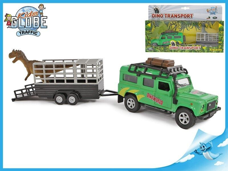 Land Rover 28cm kov na zpětný chod s přívěsem a dinosaurem
