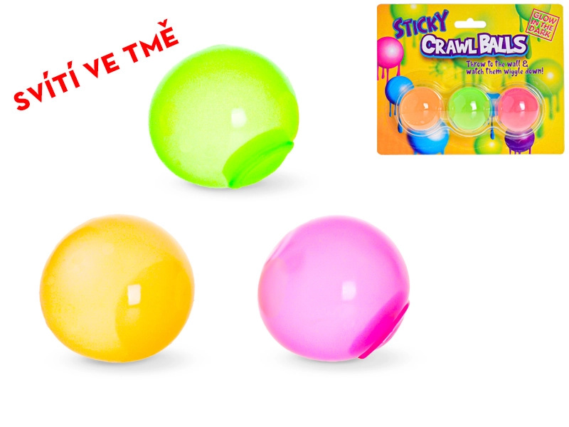 Lepicí svítící antistresové míčky 4 cm, sada 3 ks
