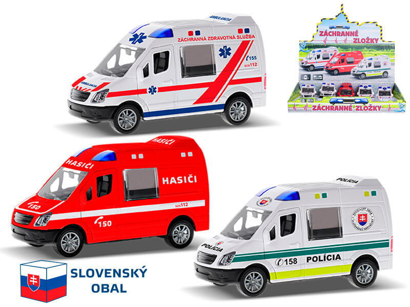 Mikro Auto záchranářské 12cm 1:32 na setrvačník slovenský design, 3druhy