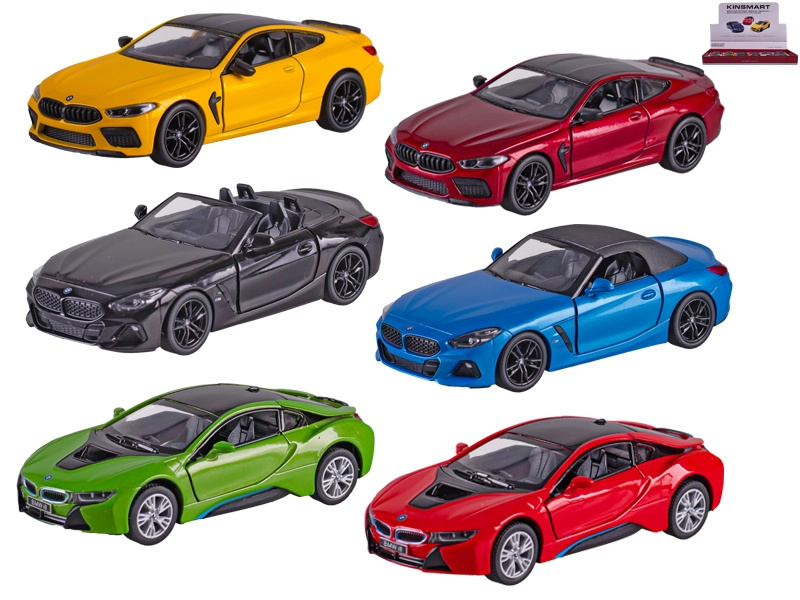 Kovový model auta Kinsmart BMW 1:38 se zpětným chodem a otevíracími dveřmi