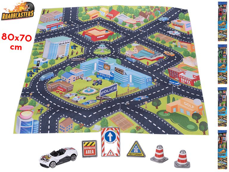 Roadblasters koberec dopravní 80 x 70 cm s doplňky