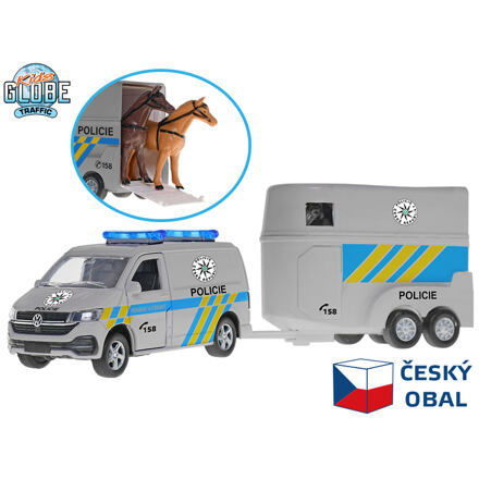 Kids Globe Traffic VW policejní dodávka CZ design 28cm kov zpětný chod s přívěsem v krabičce