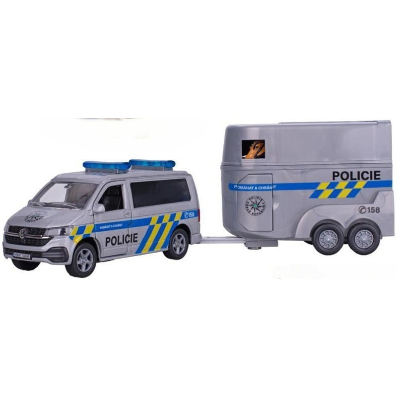 Kids Globe Traffic VW policejní dodávka CZ design 28cm kov zpětný chod s přívěsem v krabičce