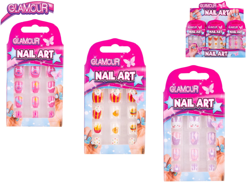 Glamour sada nalepovacích nehtů pro děti, 12 ks