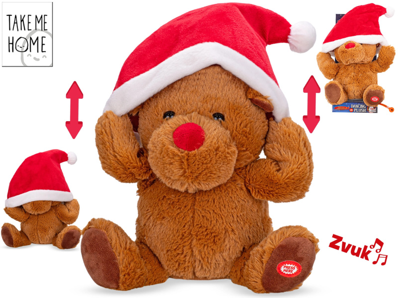 Interaktivní plyšový sob Take Me Home s hudbou a santovskou čepicí