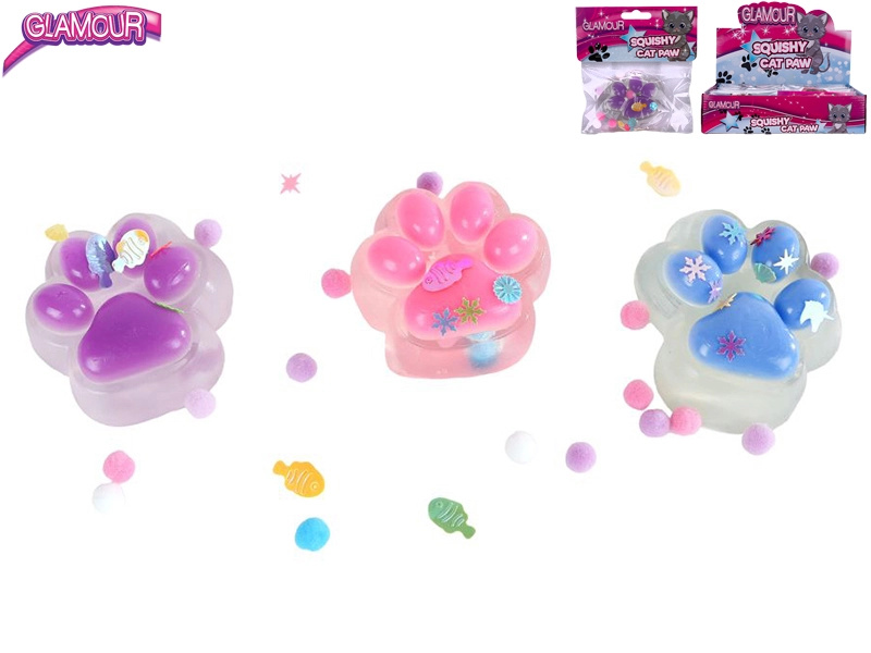 Glamour kočičí tlapka antistresová hračka se slizem a třpytkami