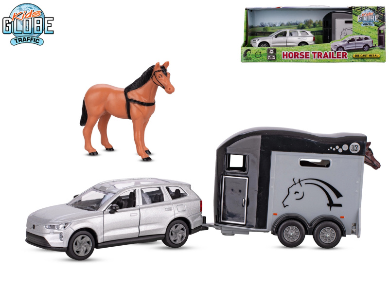 Kids Globe Traffic VOLVO EX90 s přívěsem na koně, kovový model 28 cm