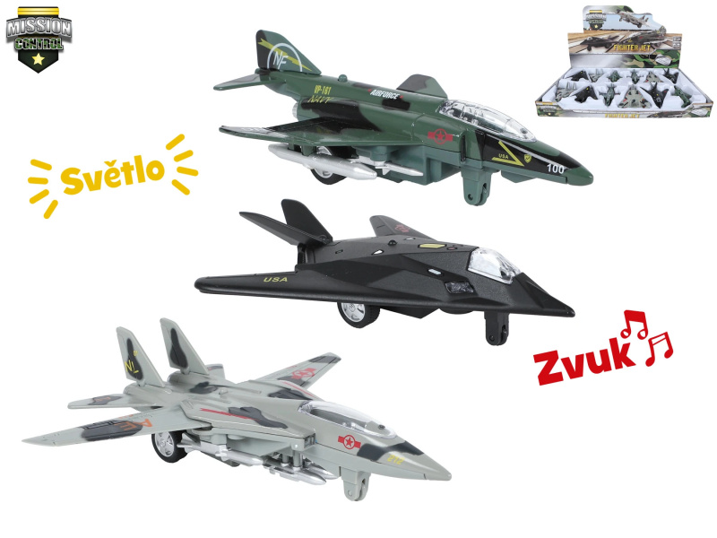 Vojenské letadlo Mission Control 15,5 cm se světlem, zvukem a zpětným chodem