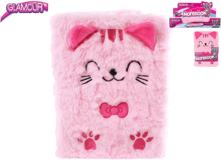 Glamour zápisník s plyšovým motivem kočky, 80 stran