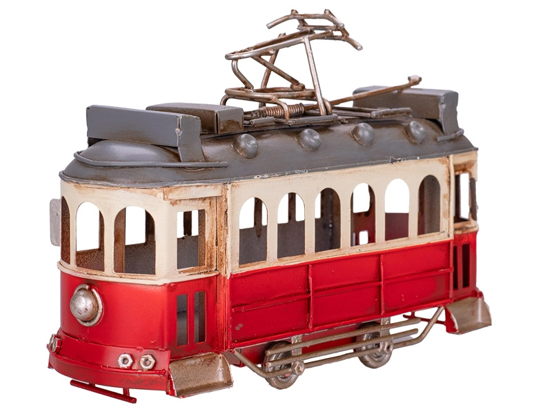 Kovový model červené tramvaje 16,5 cm – retro dekorace se sběratelskými detaily