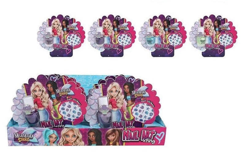 Mermaid Stars dětská sada na zdobení nehtů 4× 5 ml (laky, samolepky a prstýnky)