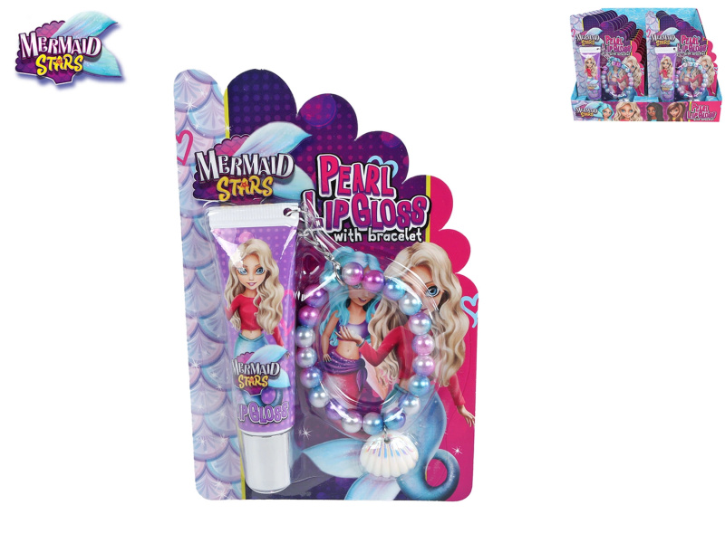 Mermaid Stars sada krásy s leskem na rty a perlovým náramkem