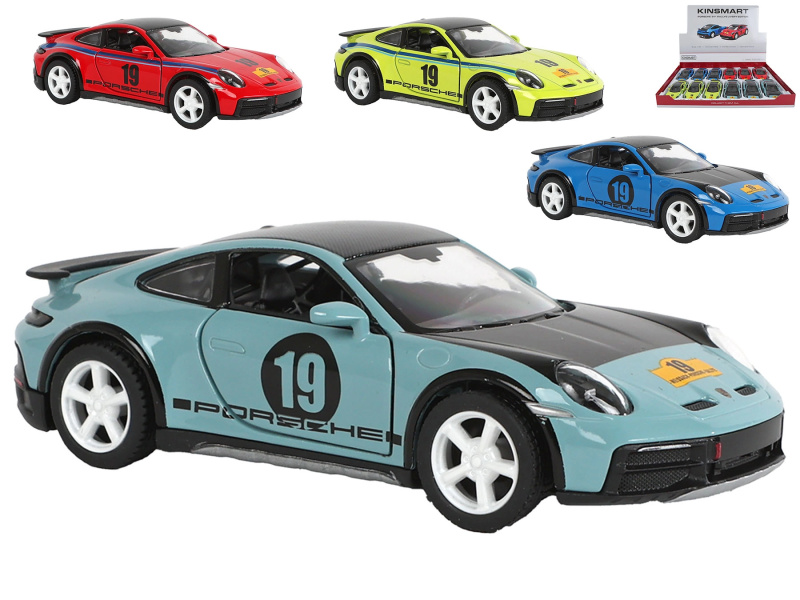 Kinsmart Porsche 911 rallye livery – kovový model s pull-back (13 cm)
