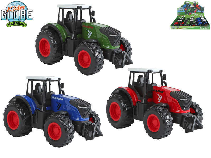 Kovový traktor Kids Globe Farming se zpětným chodem 12 cm - 1 kus