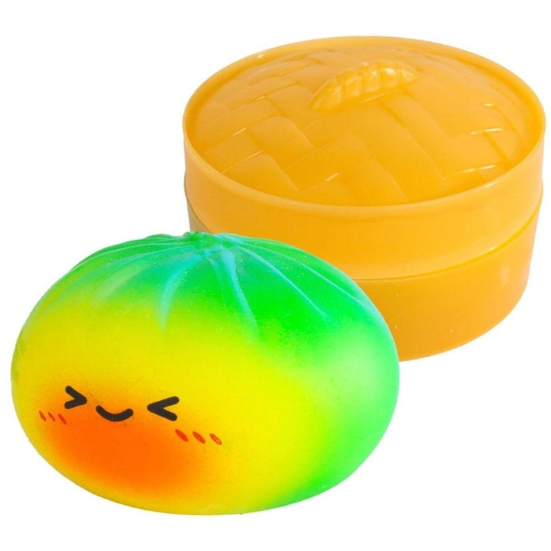 Squishy Dumpling duhový antistresový knedlíček v košíku 8,5 cm (12 ks)