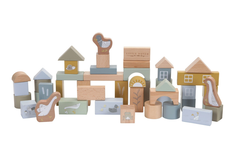 Little Dutch Building Blocks kostky ze dřeva 2 y+ Blue 50 ks