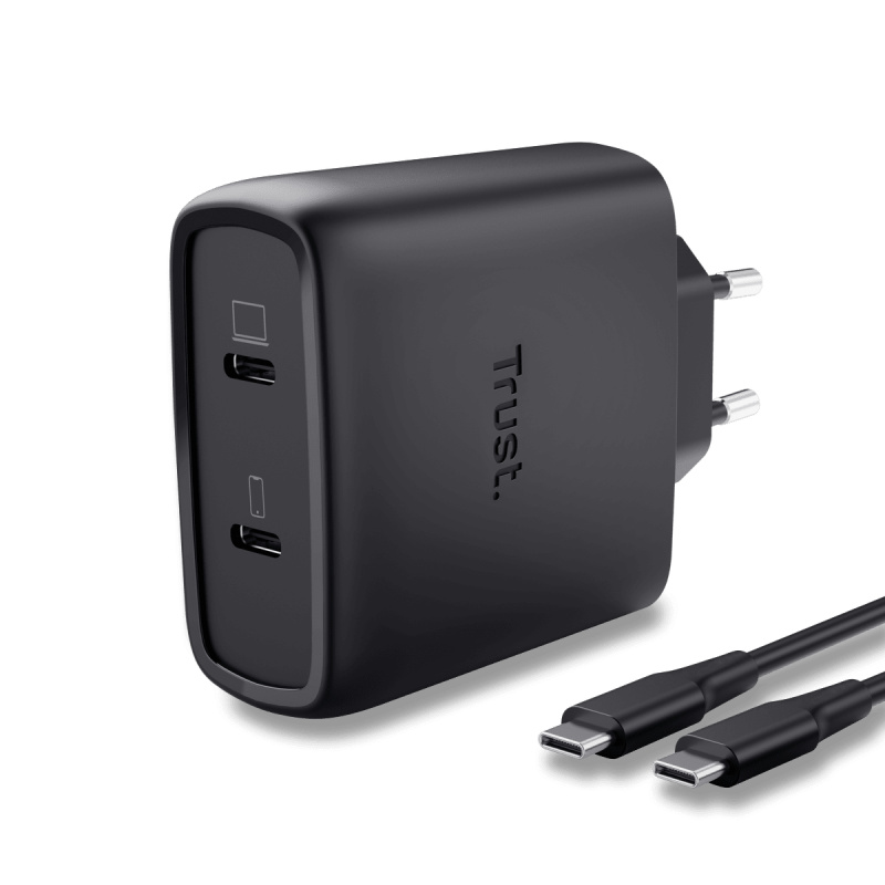 Trust Maxo - USB-C GaN nabíječka - 2 porty, 65W, 2 m, černá