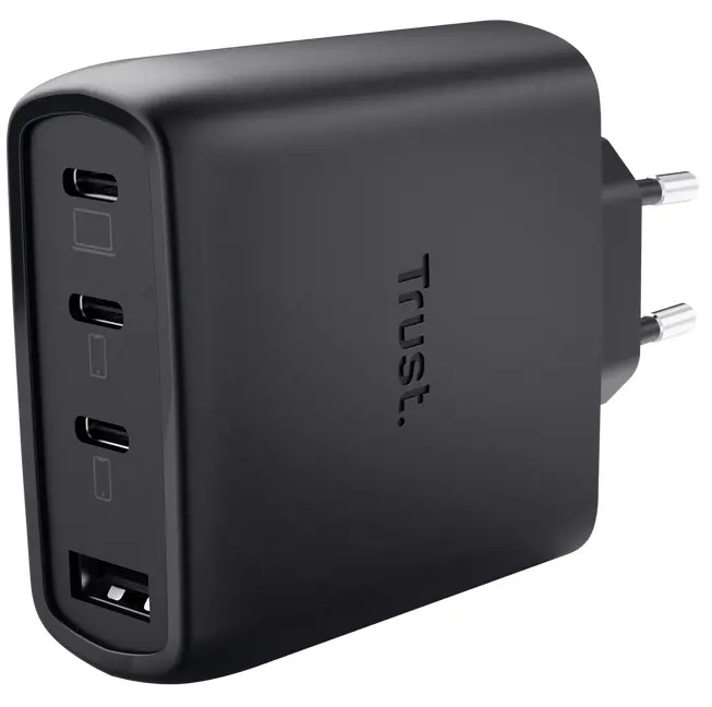 Trust Maxo - USB GaN nabíječka - 4 porty, 3x USB-C, 1 x USB-A, 65W, 2 m, černá