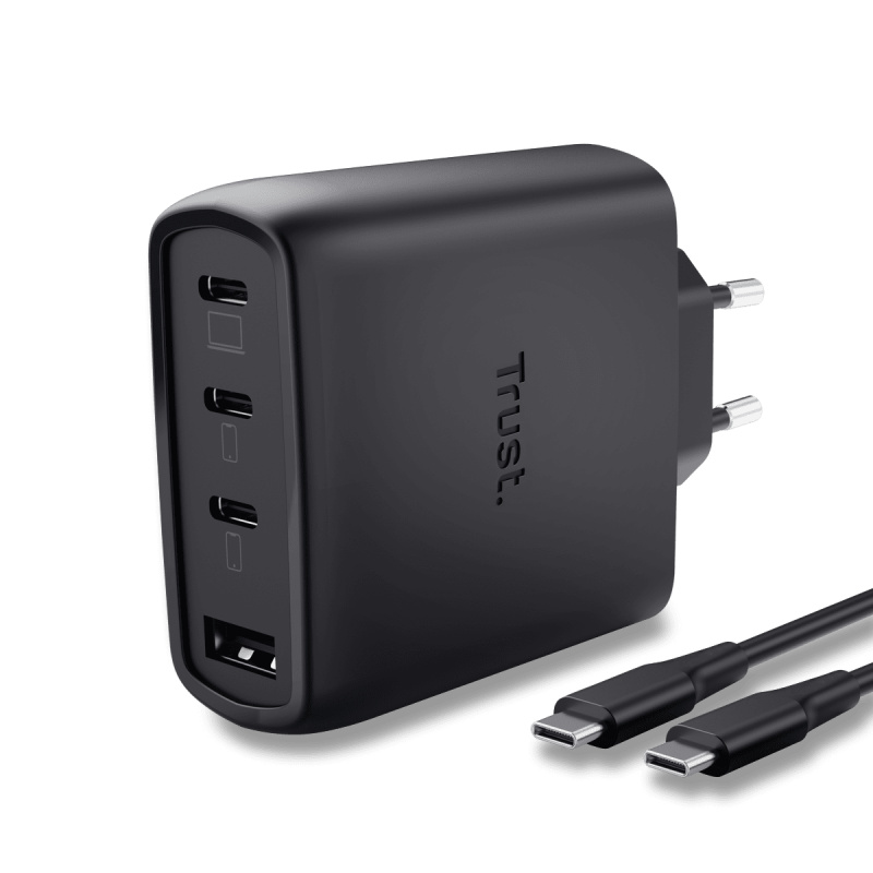 Trust Maxo - USB GaN nabíječka - 4 porty, 3x USB-C, 1 x USB-A, 65W, 2 m, černá
