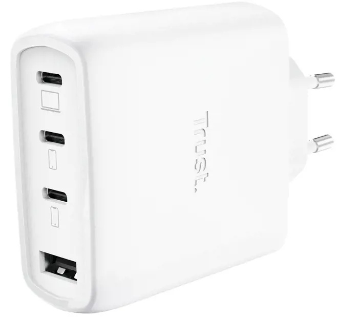 Trust Maxo - USB GaN nabíječka - 4 porty, 3x USB-C, 1 x USB-A, 65W, 2 m, bílá