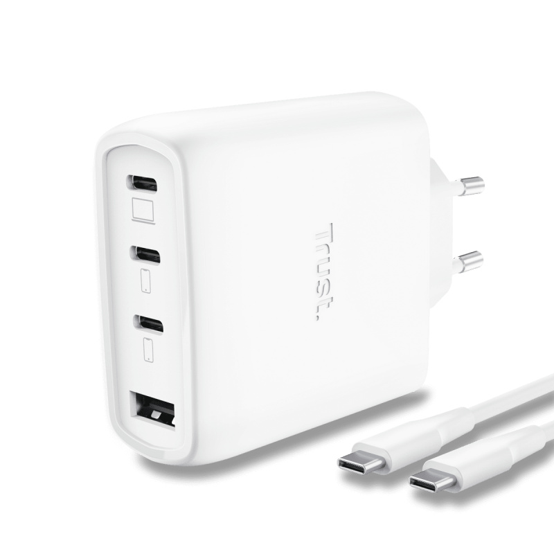 Trust Maxo - USB GaN nabíječka - 4 porty, 3x USB-C, 1 x USB-A, 65W, 2 m, bílá