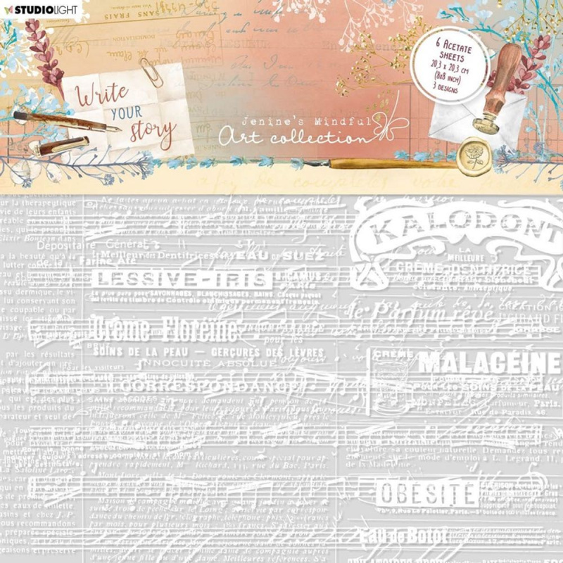 Acetátové fólie Studio Light, kolekce JMA, 20,3 x 20,3 cm (6 ks) – Write Your Story Aladine