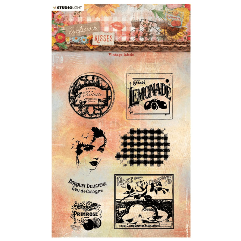 Gelová razítka Sunflower Kisses, 7 ks – Retro etikety Aladine