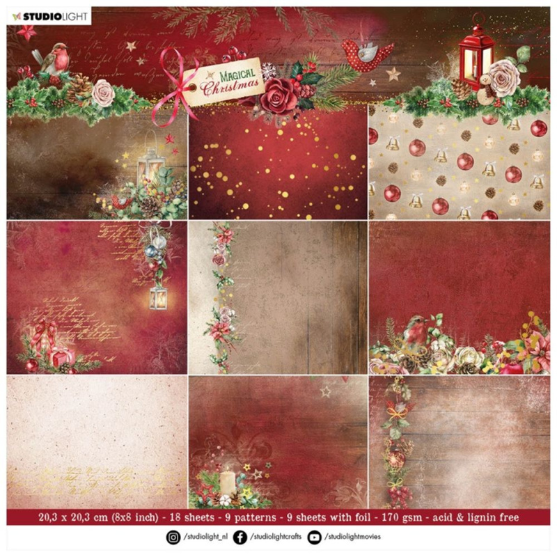 Blok podkladových papírů, 18 l. - Magical Christmas, červený Aladine