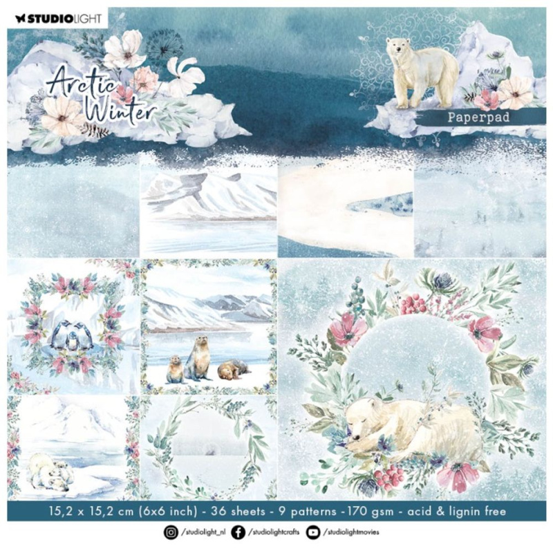 Studio Light Blok podkladových papírů Studio Light "Arctic Winter", 15,2x15,2 cm, 36 l. - Na ledovci