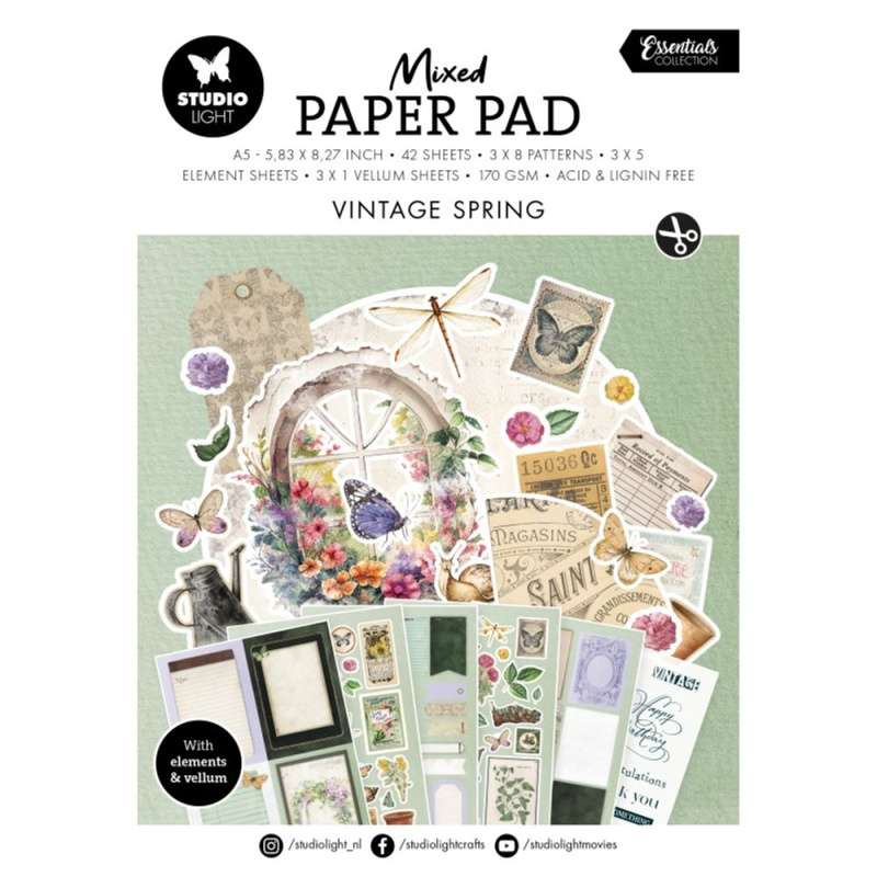 Studio Light Kreativní blok Studio Light Mixed Paper Pad, A5, 42 l. - Jarní vintage