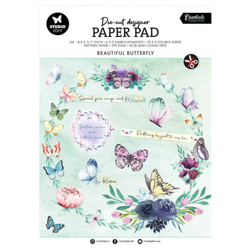Studio Light DIY Blok s výseky Studio Light "Beautiful Butterfly", A4, 32 l. - Motýlci