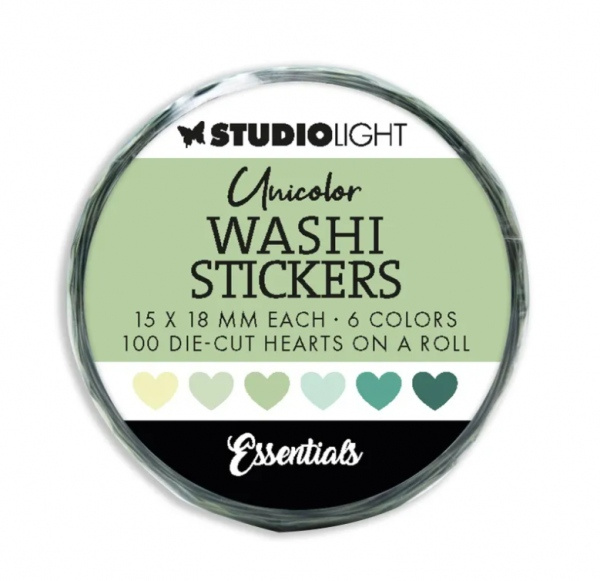 Washi samolepky Studio Light, 100 ks - Zelená srdíčka Aladine