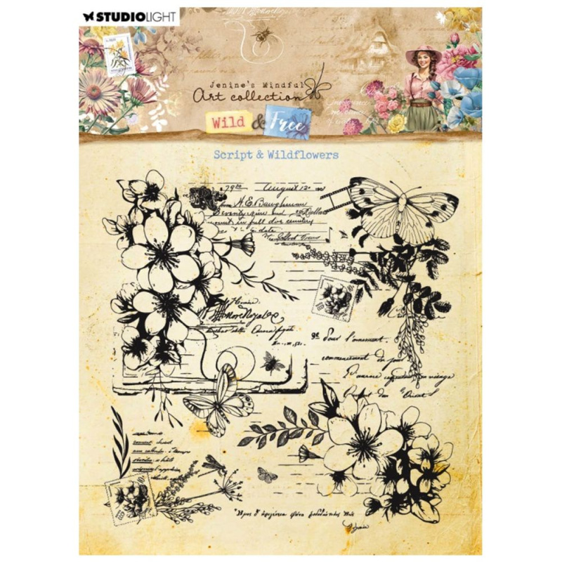 Studio Light Gelové razítko Studio Light "Wild & Free", 12,6x12,6 cm - Květy a písmo