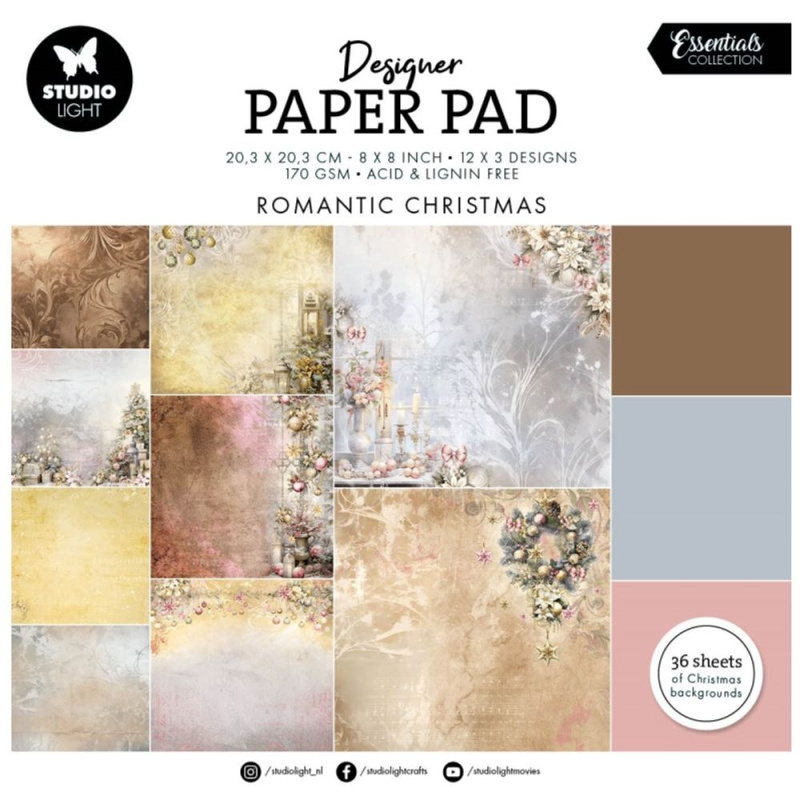 Blok podkladových papírů Studio Light, 20,3x20,3 cm, 36 l. - Romantické Vánoce Aladine