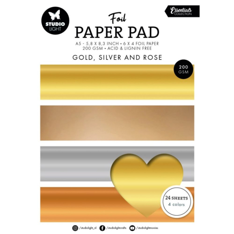 Blok metalických papírů Studio Light, A5, 24 l. - zlaté, stříbrné, růžové Aladine