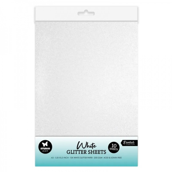 Třpytivé papíry Studio Light, A5, 10 l. - bílé Aladine
