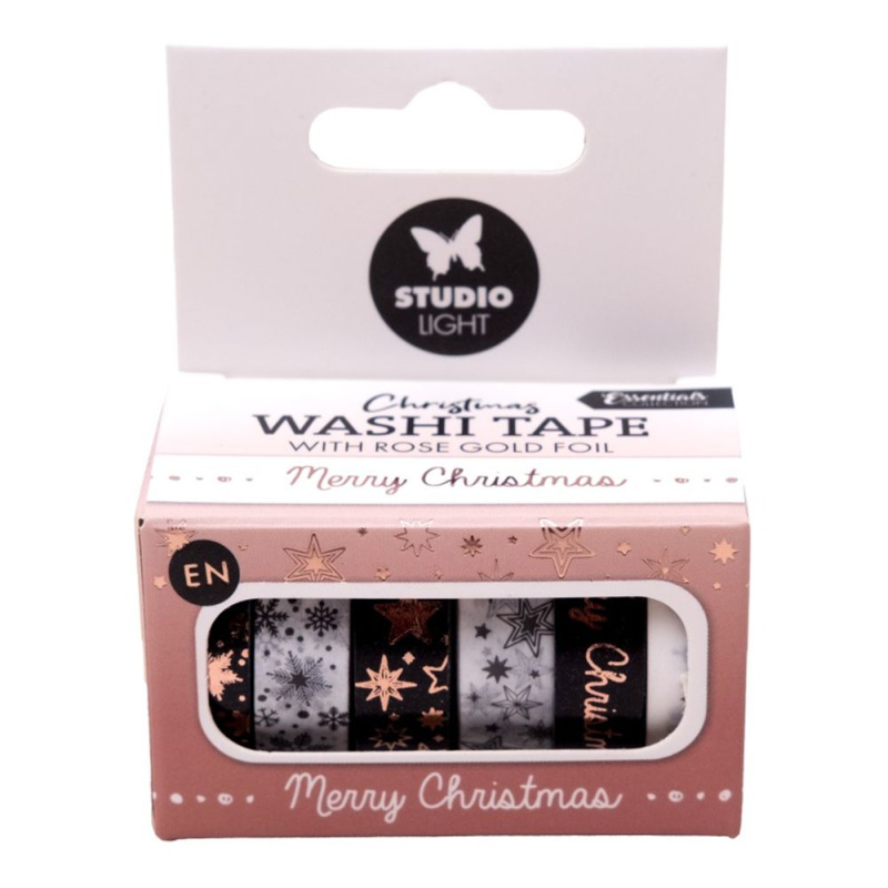 Washi pásky Studio Light, 6 ks - Růžově zlaté Vánoce Aladine