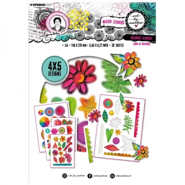 Washi samolepky v bloku Studio Light Signature Collection, A5, 20 l. - Duhové květy Aladine