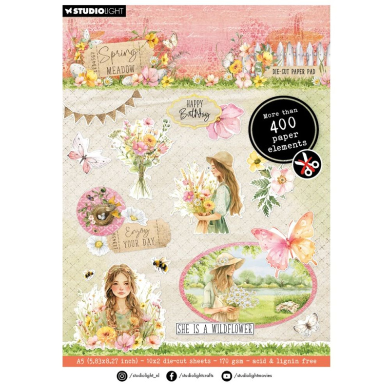 Blok s papírovými výseky Studio Light Spring Meadow, A5, 20 l. Aladine