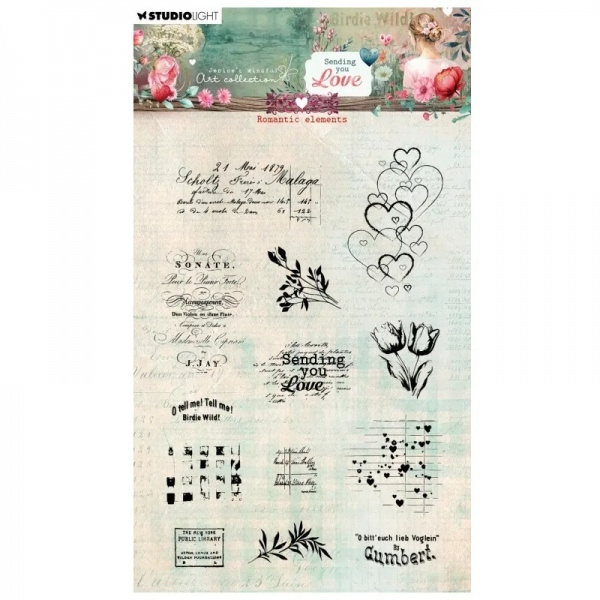 Gelová razítka Studio Light Sending You Love, 13 ks - Retro romance Aladine