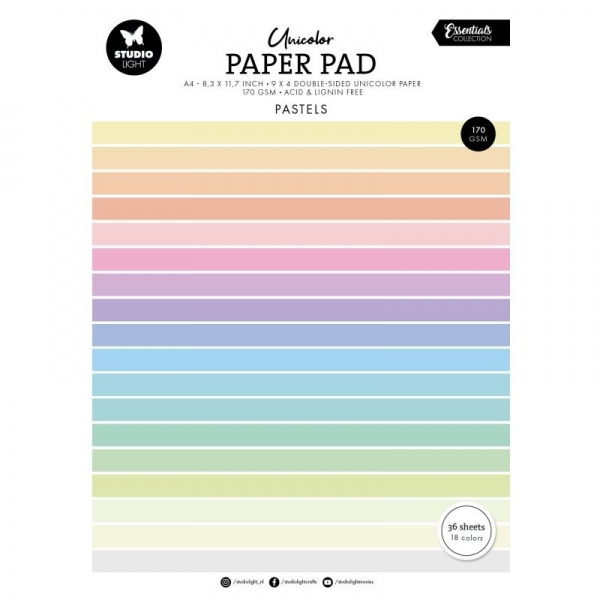 Blok barevných papírů Studio Light, A4, 36 l. - pastelové barvy Aladine