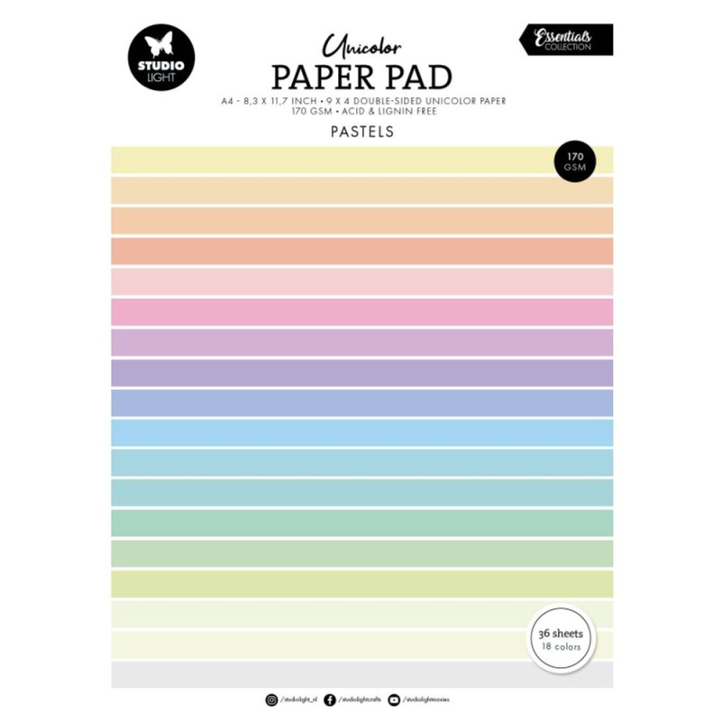 Blok barevných papírů Studio Light, A4, 36 l. - pastelové barvy Aladine