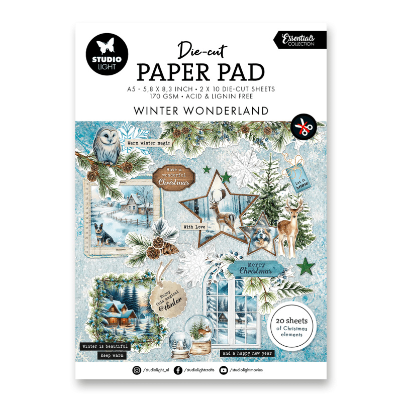 Studio Light Blok s papírovými výseky Studio Light "Winter Wonderland", A5, 20 l. - Zima se zvířátky