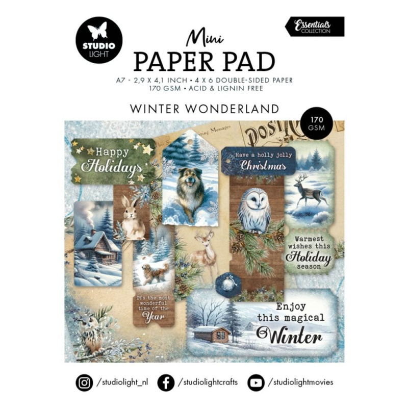 Studio Light Mini kreativní blok Studio Light "Winter Wonderland", A7, 24 l. - Zima se zvířátky