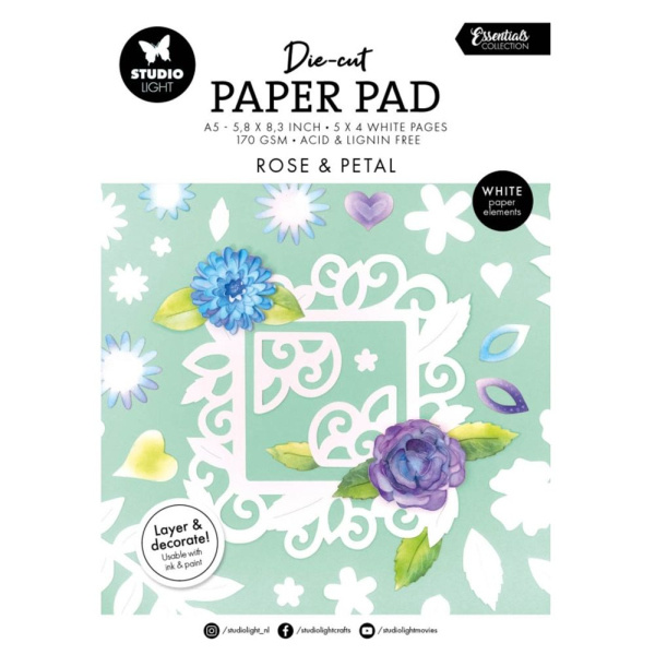 Studio Light Blok s papírovými výseky Studio Light, A5, 20 l. - Bílé květiny