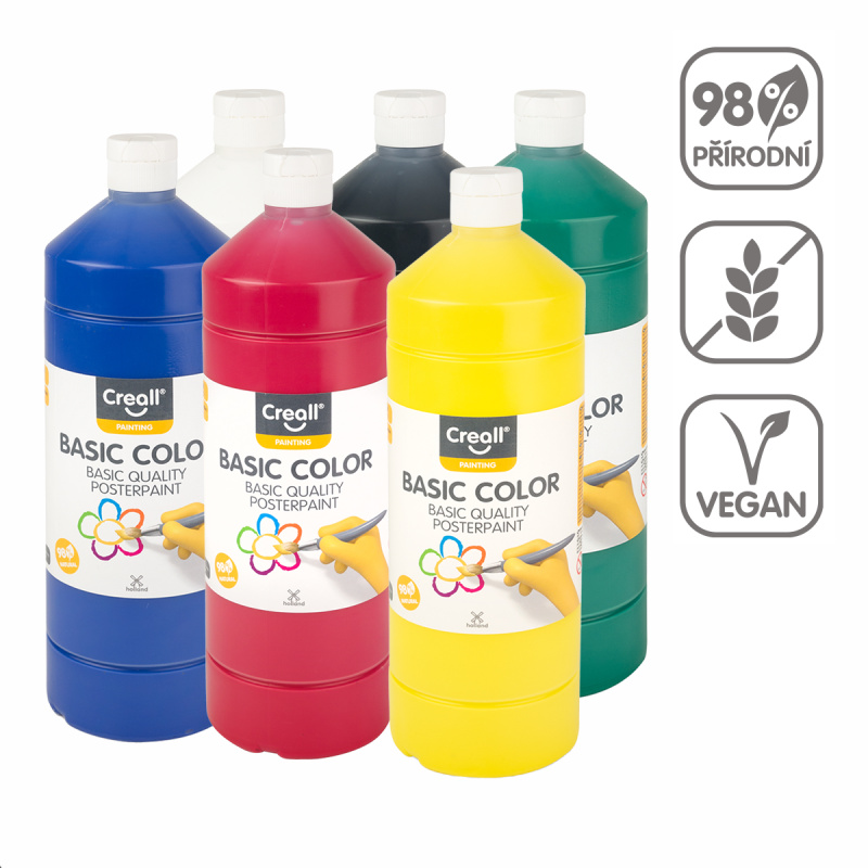 Sada temperových barev Creall, 6 x 1000 ml - mix barev